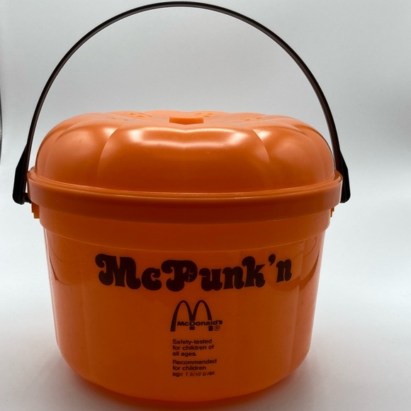 Vintage McDonald’s Halloween Pail, Bucket. Orange pumpkin, McPunk’n w/ lid - Picture 2 of 4